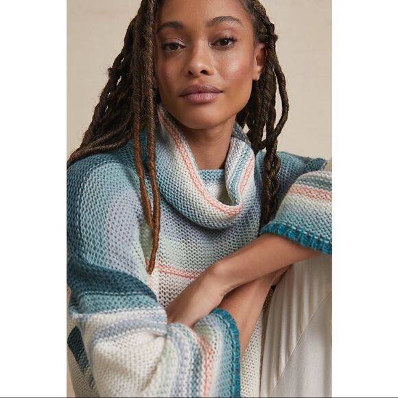 Anthropologie Sweaters - NEW Anthropologie Courtney Ombre Stripe Cowl Neck Bell Sleeved Sweater Medium